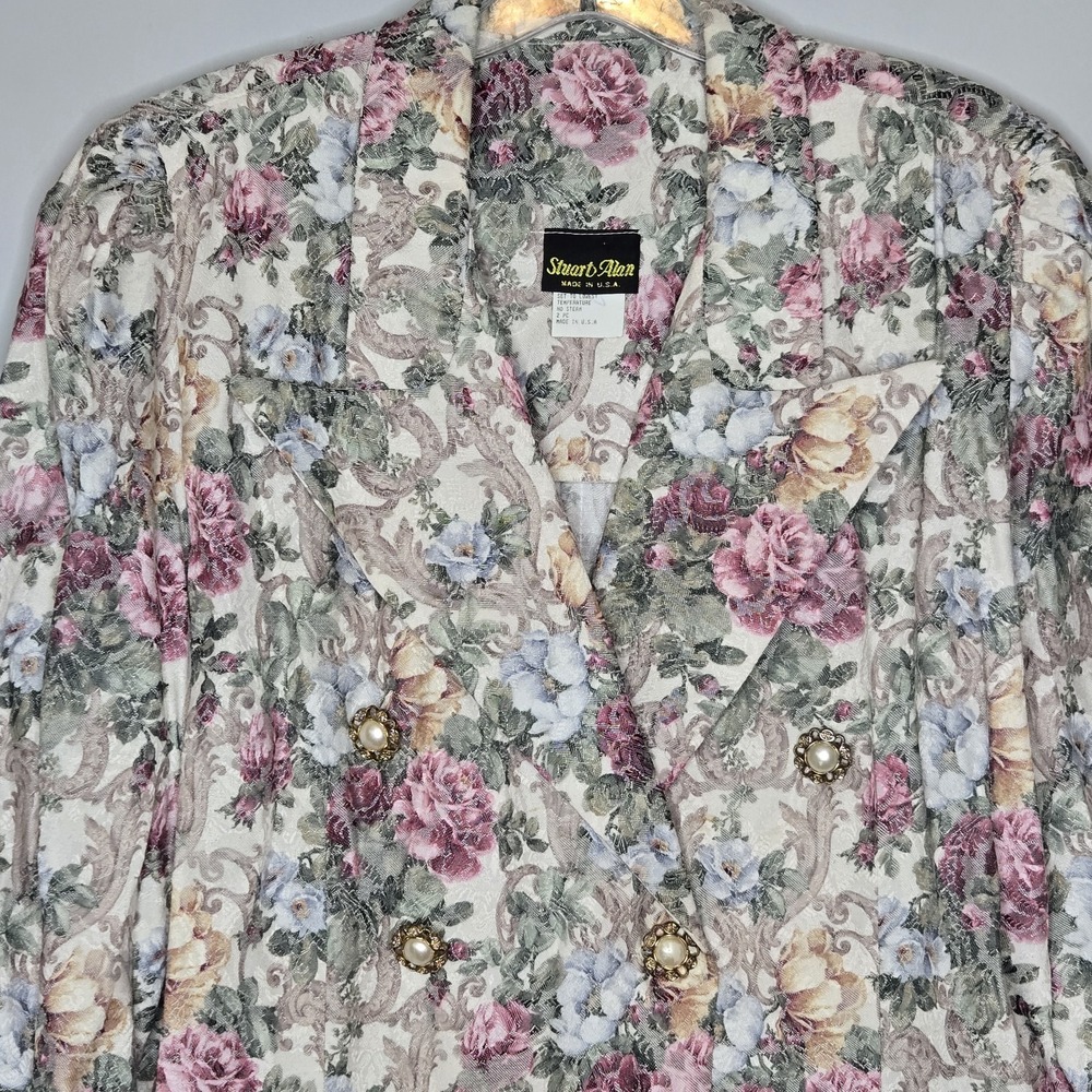 Vtg Stuart Alan Floral Tapestry Blazer Jacket Size 14 Pastel 80s Cottagecore - Picture 9 of 13